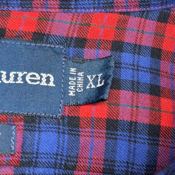 Ralph Lauren Shirt Mens Extra Large Red Blue Plaid Yellow Pony Classic Fit XL - Picture 5 of 12